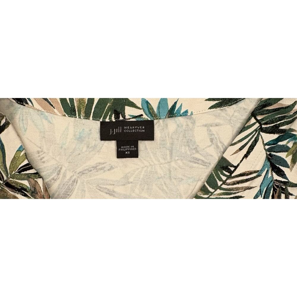 J. Jill Wearever Collection Green Tropical Leaf 3/4 Sleeve Tunic Size XS Stretch - Picture 2 of 4